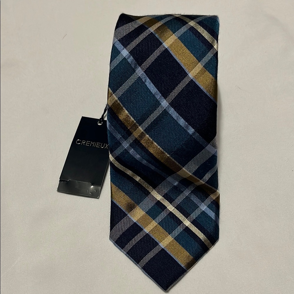 Cremieux Men's Blue and Gold Plaid Tie
